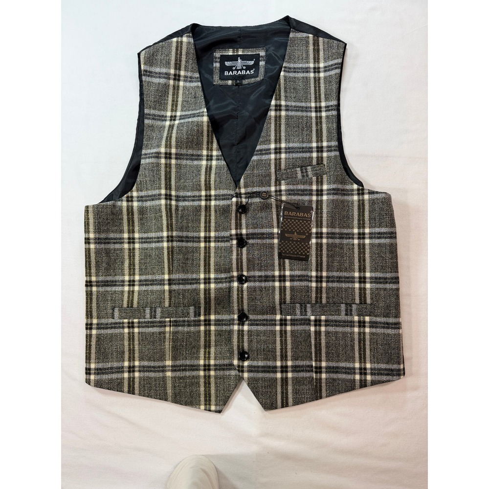 Barabas Vest Mens Large Slim Fit Plaid Gold Grey Metallic NWT